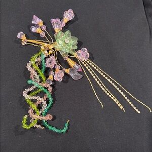 Floral Crystal Brooch with Gold Accents
